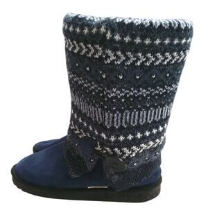 Muk luk blue Nordic boot native tribal sweater midcalf button cozy womens size 8